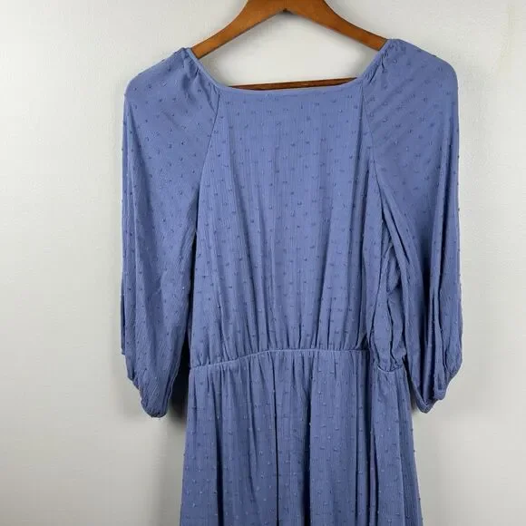 Lucky Brand Women Dress Blue Size Large Boho  V Neck Tie Short Sleeve Smock - Picture 9 of 9